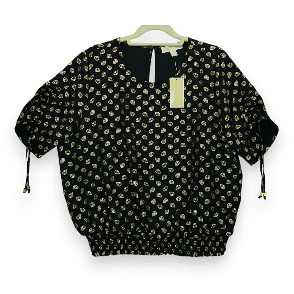 NWT Michael Kors Women's Blouse All Over Print‎ Size XL Short Sleeve MSRP $110
